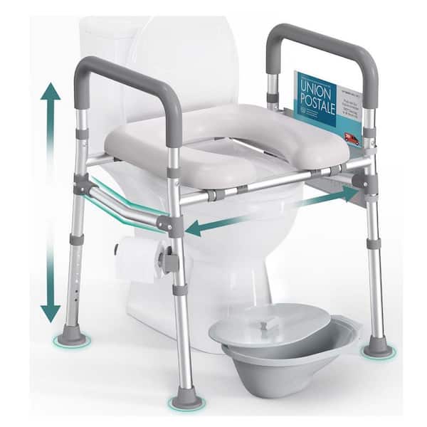 19.3 in. W x 25.6 in. L Adjustable Height and Sturdy Elevated Toilet Seat with Durable Handles and Padded Seat in Gray