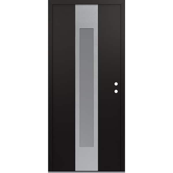 A1 36 in. x 80 in. Silver P Left-Hand/Inswing Frosted Glass Black/White Steel Prehung Front Door