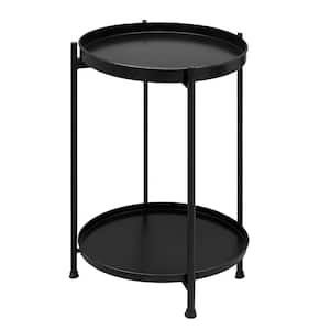 Vica 15 in. Black Round Metal Top Modern Side End Table with Foldable Legs