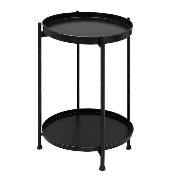 THE URBAN PORT Vica 15 in. Black Round Metal Top Modern Side End Table with Foldable Legs