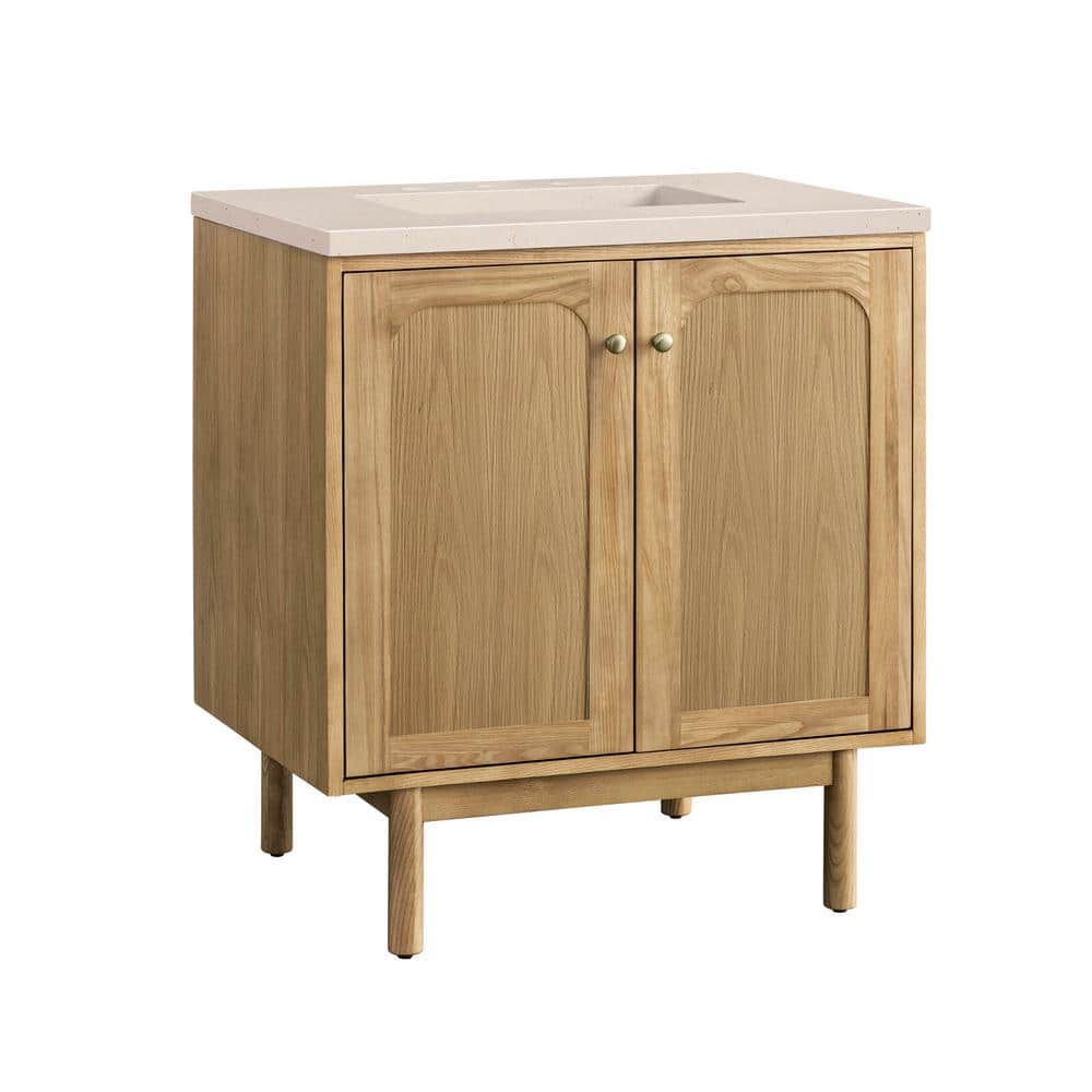 Laurent 30" Light Natural Oak Wall-Mount Single Vanity with Eternal Marfil Top