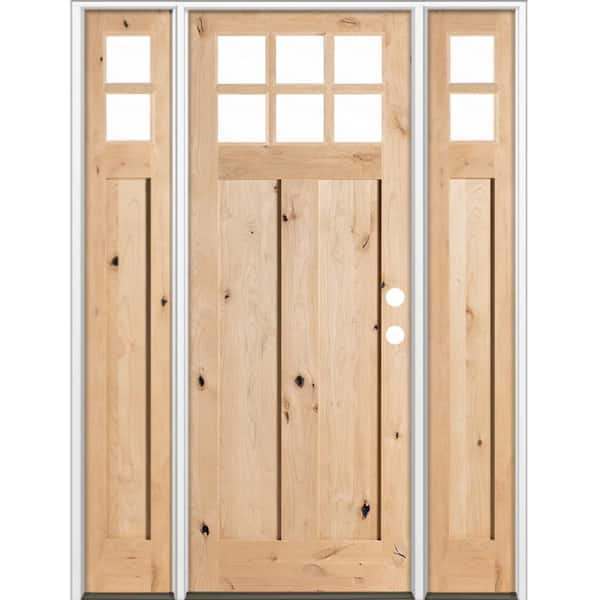 70 in. x 96 in. Knotty Alder Left-Hand/Inswing 6 Lite Beveled Clear Glass Unfinished Wood Prehung Front Door with DSL