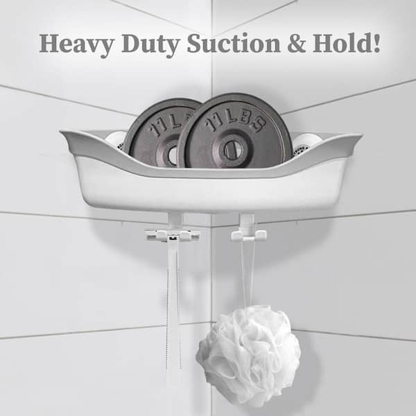 SlipX Solutions Patented Suction Cup Corner Shower Basket Caddy with  2-Hooks, White 14030-1 - The Home Depot