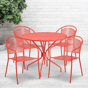 Pink 5-Piece Metal Round Outdoor Bistro Set