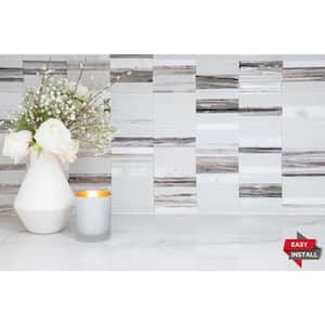 Xpress Mosaix Peel 'N Stick Daphne White 12 in. x 12 in. Glass/Marble Straight Stack Mosaic Tile (13.35 sq. ft./Case)