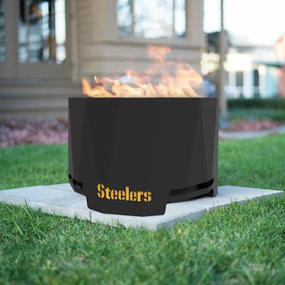 The Peak NFL 24 in. x 16 in. Round Steel Wood Patio Fire Pit - Pittsburgh Steelers