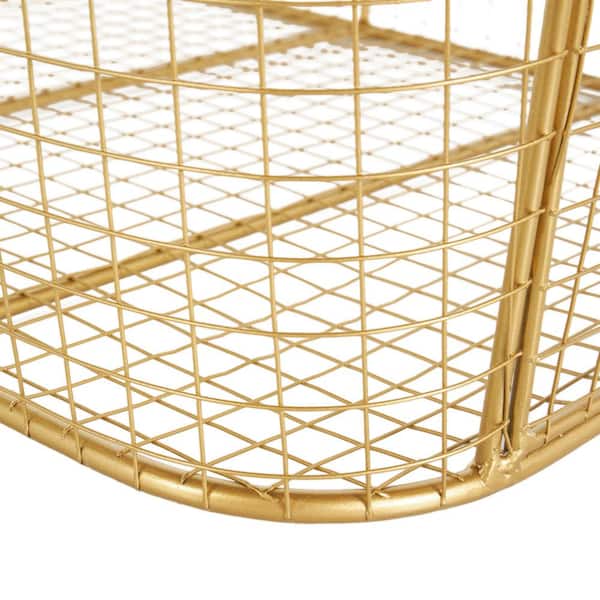 Litton Lane - Geometric Gold Metal Wire Grid Storage Basket with Curved Edges Ring Handles