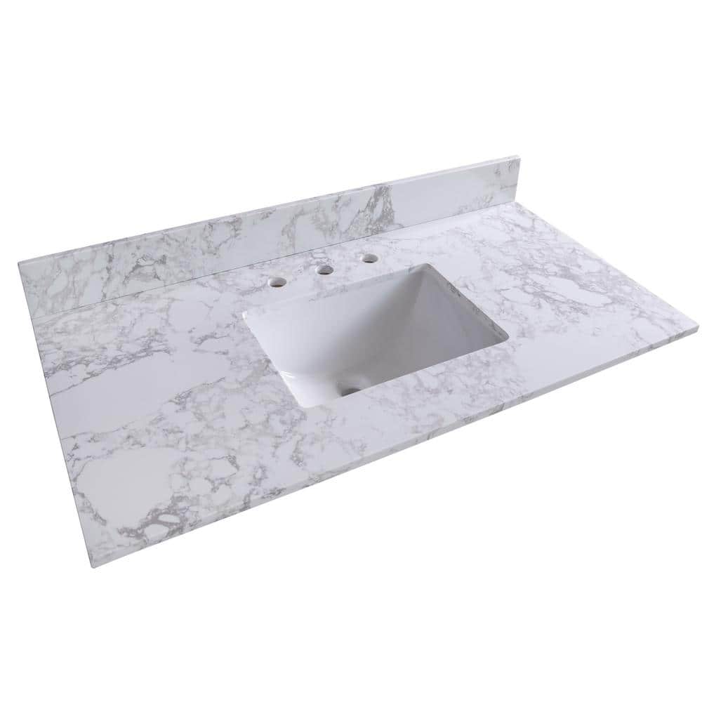 43 in. W x 22 in. D Cultured Marble Vanity Top in Carrara White with Back S