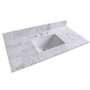 43 in. W x 22 in. D Cultured Marble Vanity Top in Carrara White with Back Splash and Single Sink