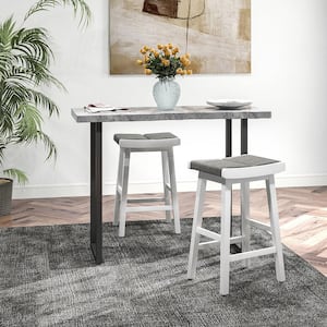 31.5 in. Gray plus White Backless Wood Bar Stool Bar Height Kitchen Island Chairs (Set of 2)
