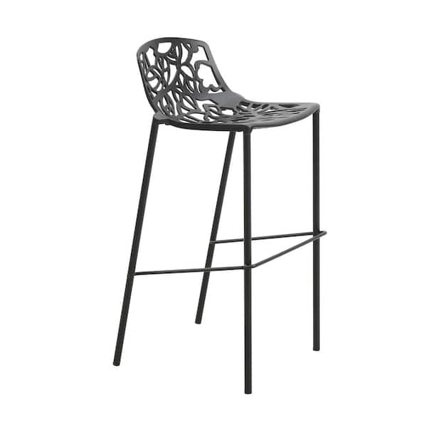 Leisuremod Devon MidCentury Modern Aluminum Outdoor Bar Stool with Powder Coated Frame and