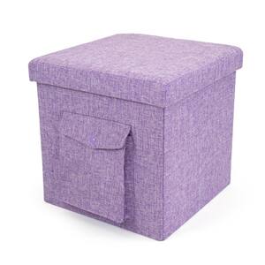 15 in. x 15 in. x 15 in. Purple Folding Storage Ottoman Cube with Exterior Multi-Purpose Pocket