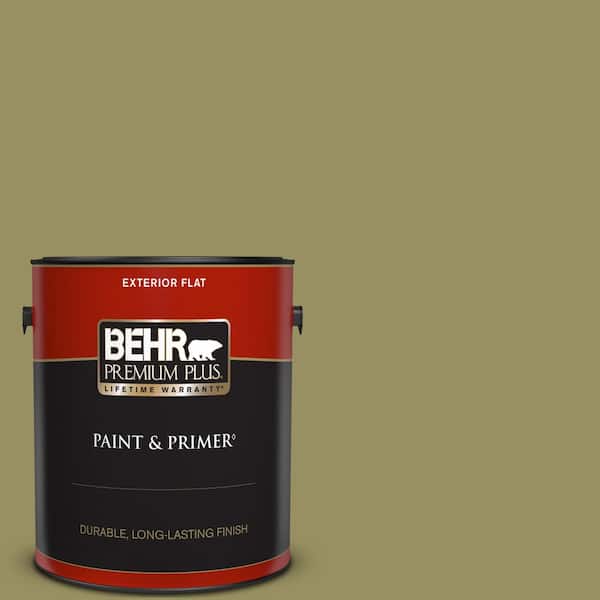 BEHR PREMIUM PLUS 1 gal. #390F-6 Tate Olive Flat Exterior Paint & Primer