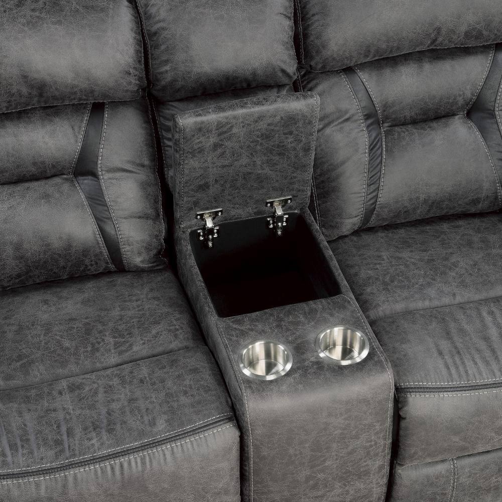 Gray Microfiber Tufted Reclining Loveseat with Cup Holder