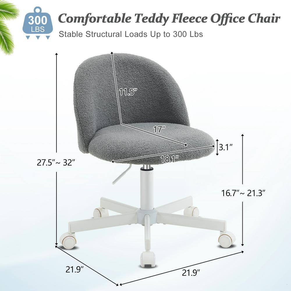 Dimension diagram of the gray teddy fleece office chair.