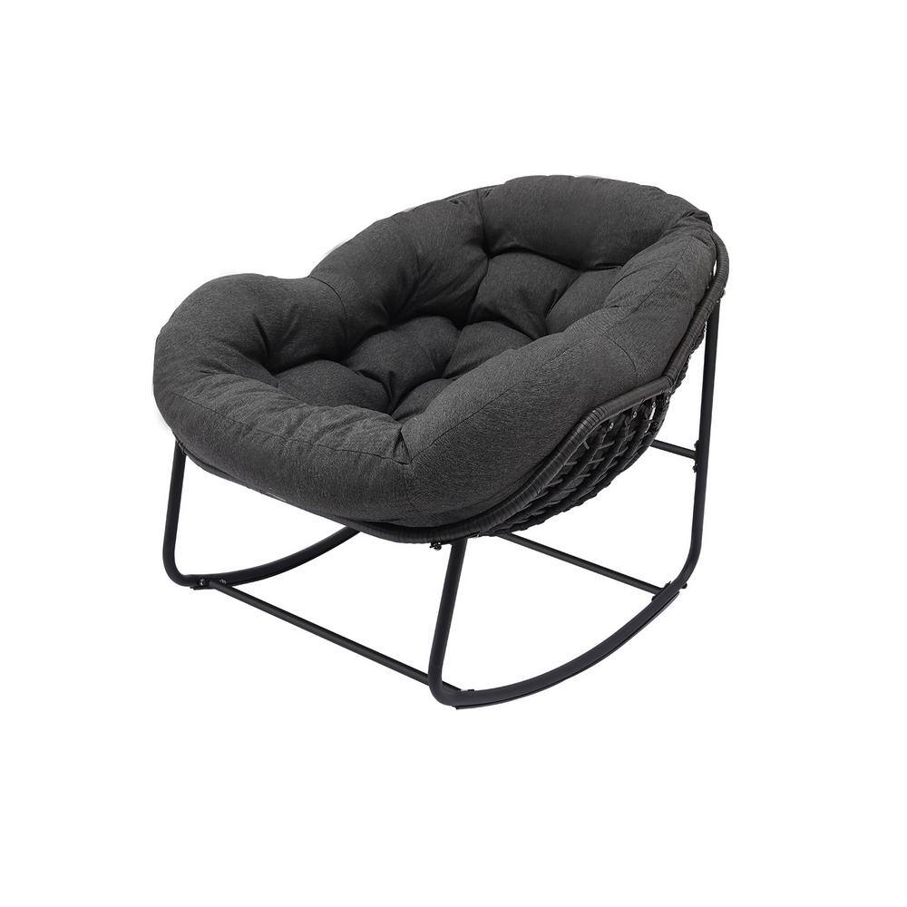Metal Rattan Outdoor Rocking Chair Rocker Recliner Chair with Dark Gray Cus