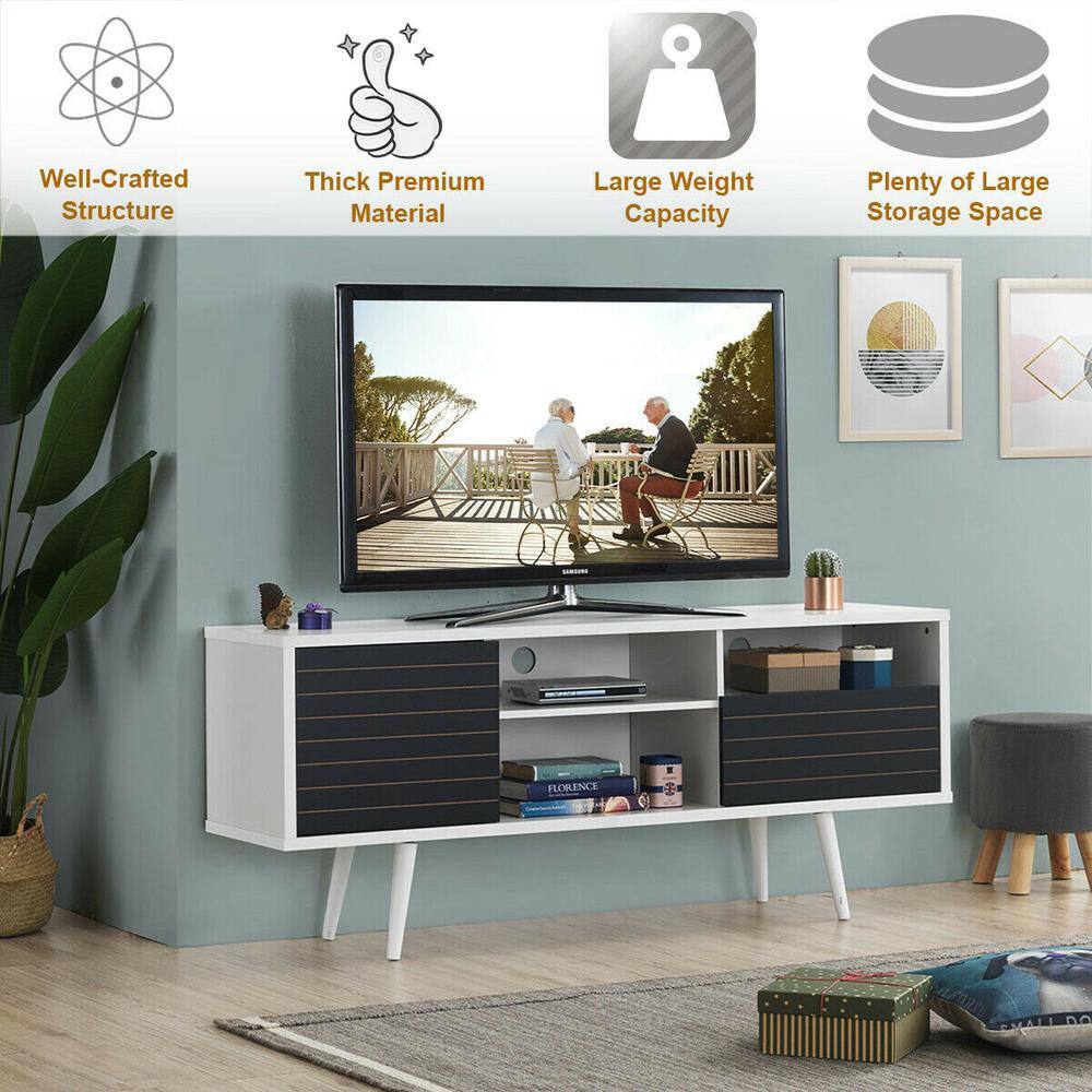 Modern Black and White MDF TV Stand with Cabinet and Shelves