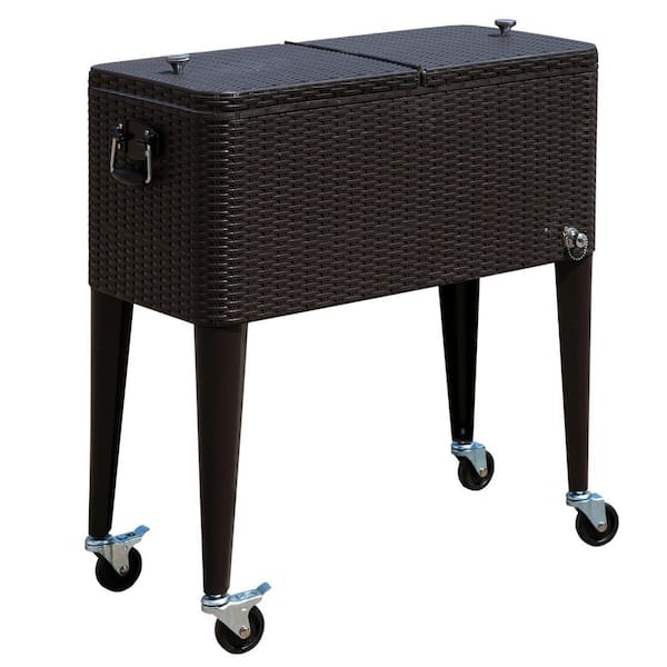 80 qt. Brown Portable Wheeled  Patio Cooler Outdoor Ice Chest Stand Up Drink Cooler Cart