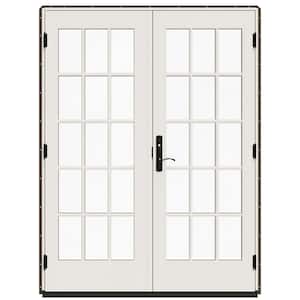 60 in. x 80 in. W-5500 Dark Chocolate Clad Wood Left-Hand 15-Lite French Patio Door with White Paint Interior