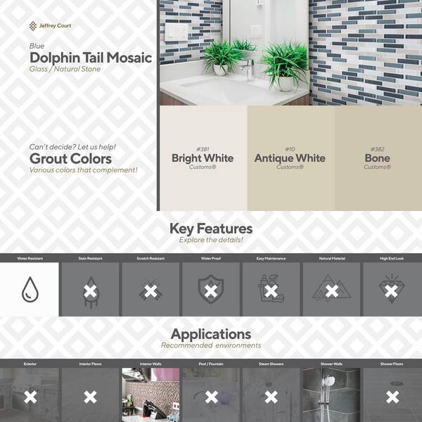 Jeffrey Court Dolphin Tail Blue 9.75 in. x 12 in. x 6 mm Interlocking Glass Mosaic Tile