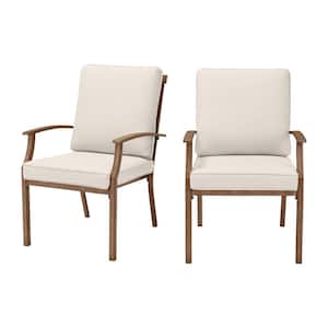 Geneva Brown Wicker Outdoor Patio Stationary Dining Chair with CushionGuard Almond Tan Cushions (2-Pack)