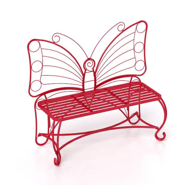TANKY TRADING INC Butterfly Cast Metal Garden Bench, Outdoor Bench Patio Seat, Park Bench Outdoor Seating for Garden, Red