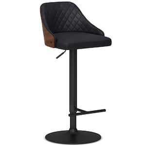 Edwin Contemporary 33 in. Adjustable Swivel Bar Stool in Black Vegan Faux Leather