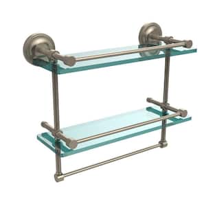 16 in. L x 12 in. H x 5 in. W 2-Tier Gallery Clear Glass Bathroom Shelf with Towel Bar in Antique Pewter