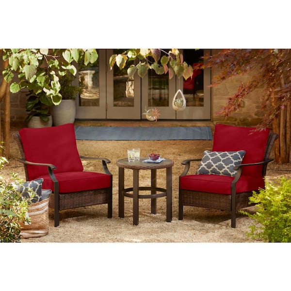 Hampton Bay Harper Creek 3-Piece Brown Steel Outdoor Patio Chair Set with CushionGuard Chili Red Cushions