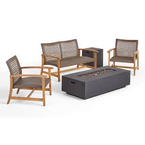 Augusta Natural and Dark Grey 5-Piece Wood Patio Fire Pit Seating Set