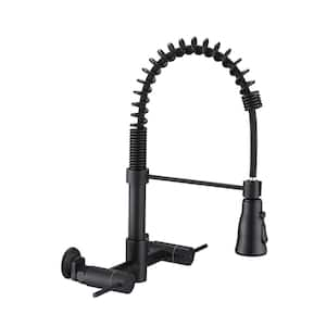 Double Handle Bridge Kitchen Faucet in Matte Black Stainless Steel