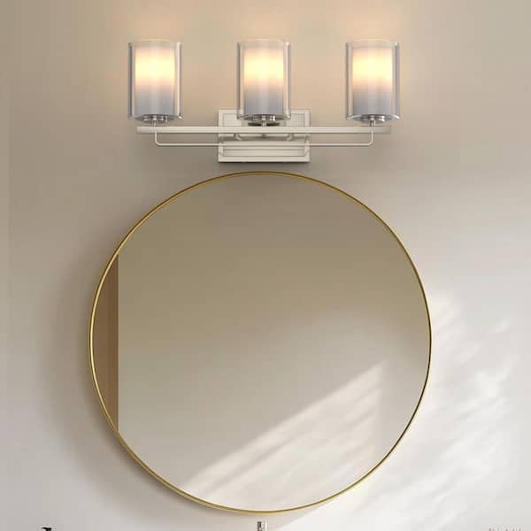 22 in. Brushed Nickel 3-Light Vanity Light with Clear Cylinder Glass Shade for Bathroom, Powder Room or Dressing Room