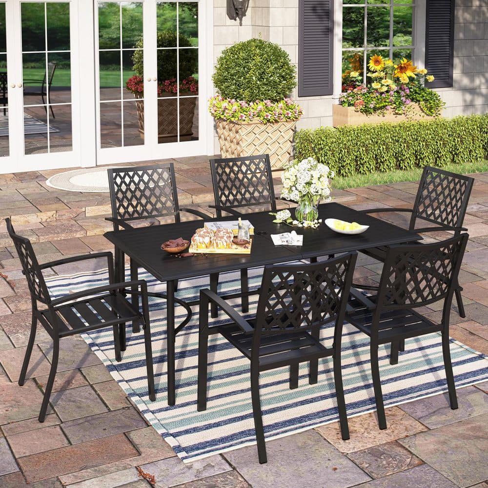 7-Piece Metal Outdoor Dining Set with Slat Table-top and Elegant Stackable Chairs price history on PriceWatchPro
