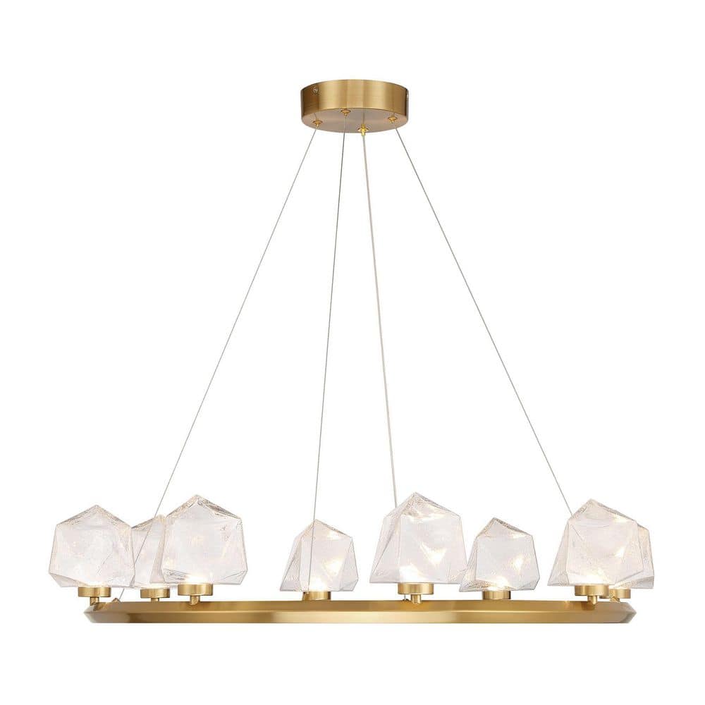 Castello 33.63 in. W x 6 in. H 8-Light Dimmable Integrated LED Warm Brass Chandelier with Clear Seeded Glass Shades price history on PriceWatchPro