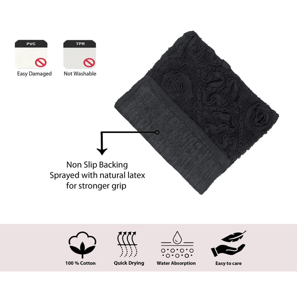 Modesto Black Cotton Tufted 3-Piece Bath Rug Set