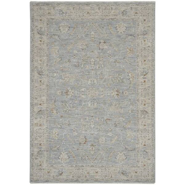 5 ft. x 8 ft. Beige and Blue Floral Power Loom Area Rug