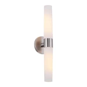 Duo 5 in. 60-Watt 2-Light Brushed Nickel Modern Wall Sconce with Frosted Shade