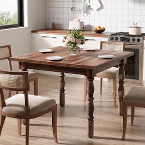 Halseey Brown Wood Square 39.4 in. Dinner Carved Turned 4-Legs DiningTableFarmhouse Kitchen DiningRoom Furniture for 4