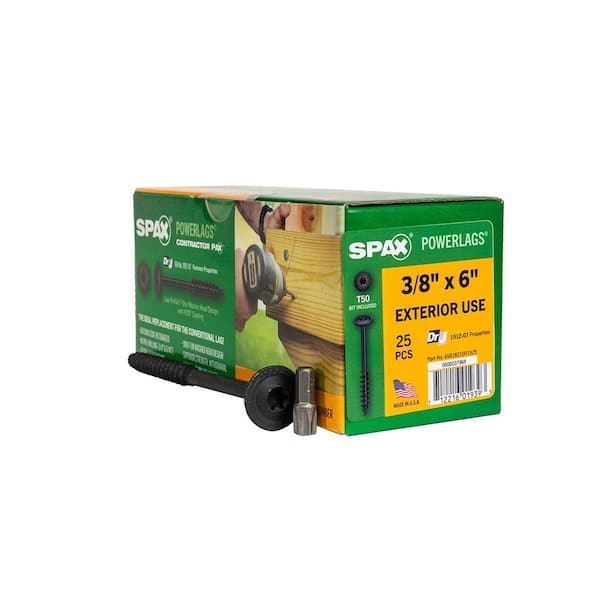 3/8 x 6 in. Black Exterior Torx Washer Head Structural Wood Lag Screws (25-Piece) Bit Included