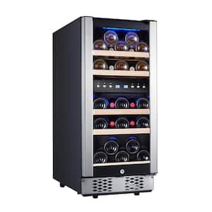 14.90 in. 30-Bottle Wine and 35 Can Dual Zone Beverage Cooler with Digital Temperature Control Glass Doors and Lighting
