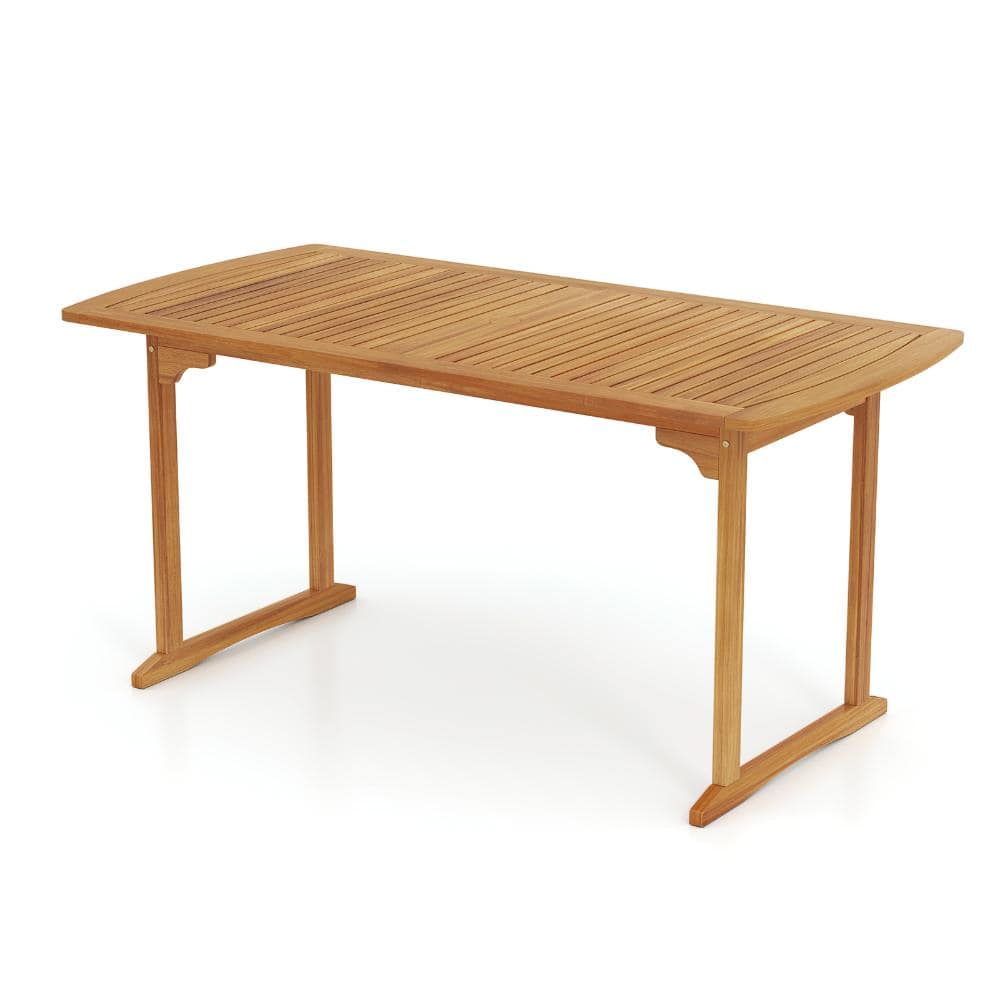 63 in. Acacia Wood Patio Dining Table with Umbrella Hole, Slatted Top and Curved Legs, Natural price history on PriceWatchPro