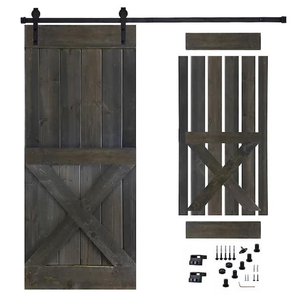 Akicon 30 in. x 84 in. Espresso Painted Wood Sliding Door with Hardware Kit, Pre-Drilled Ready to Assemble