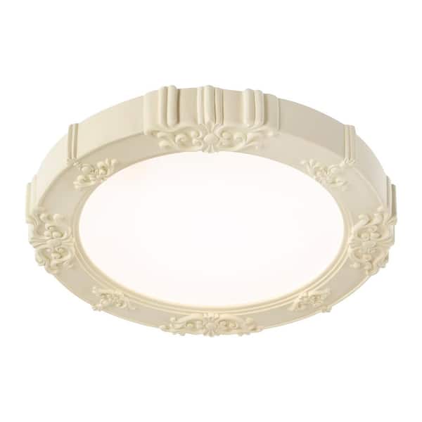 OUKANING 19.29 in. Beige Modern Round Flush Mount Ceiling Light with Acrylic Shade and 3-Color Integrated LED Light Source