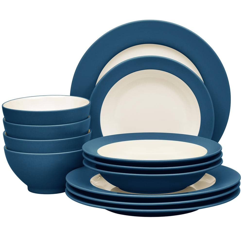 Noritake Colorwave Blue Stoneware 12-Piece Rim Set, Service For 4 8484 ...