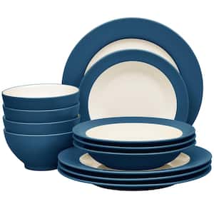Colorwave Blue 12-Piece (Blue) Stoneware Rim Dinnerware Set, Service for 4