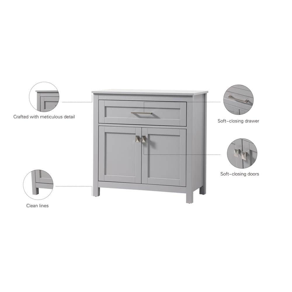Gray MDF Bathroom Storage Cabinet with Brushed Nickel Hardware