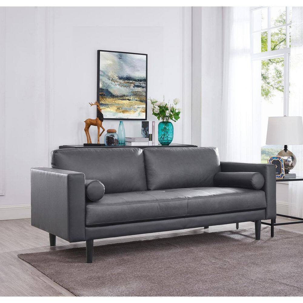 MAYKOOSH Gray Top Grain Genuine Leather Sofa, Revel in Exquisite