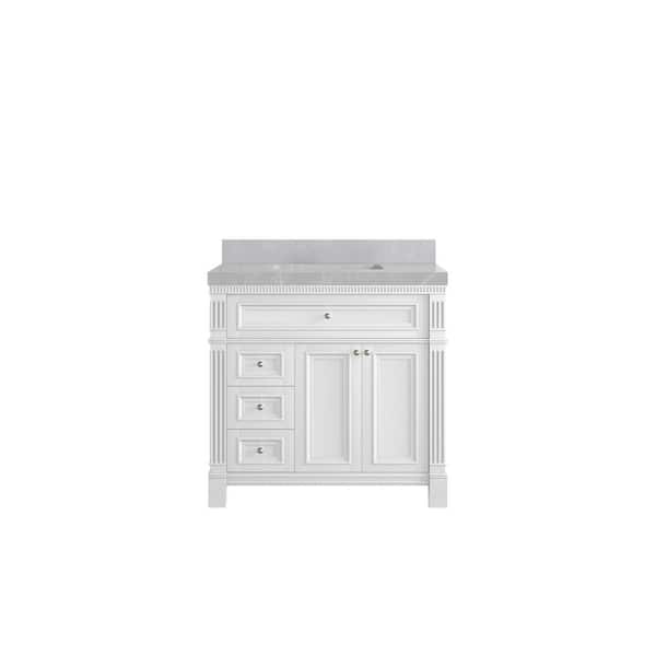 Willow Collections Paris 36 in. W x 22 in. D x 36 in. H Single Sink Bath Vanity Center in White with 2 in. Pearl Gray qt. Top