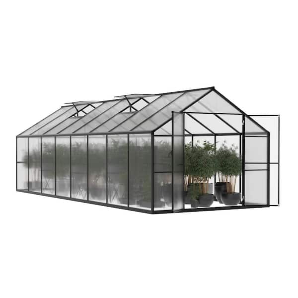 8 ft. W x 16 ft. D Polycarbonate Walk-in Greenhouse for Outdoors with 2-Adjustable Roof Vents Gray