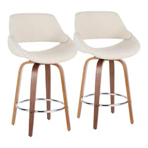 Fabrico 26 in. Walnut and Cream Fabric Counter Stool with Chrome Footrest (Set of 2)